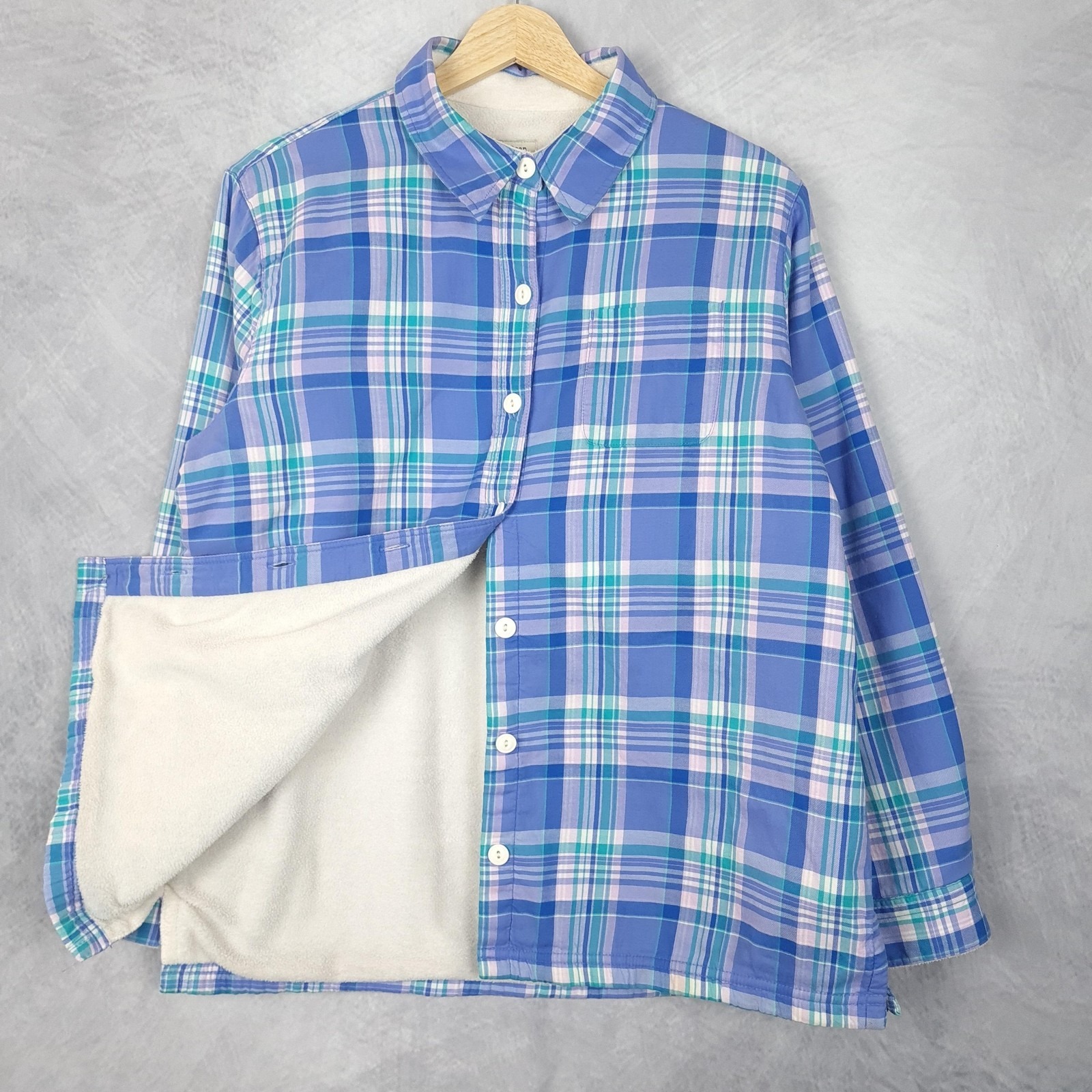 Ll Bean Plaid Shirt Womens Petite M Blue Fleece Lined Button Front Colorful